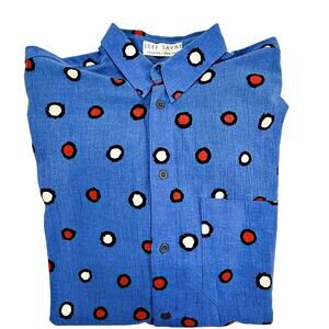 Vintage Jeff Sayre London New York Blue Red White Dot Button Down Shirt